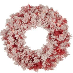 Northlight Pre-Lit Flocked Red Artificial Christmas Wreath, 24-Inch, Clear Lights
