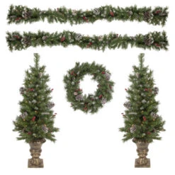 Northlight Pre-Lit Battery Operated Frosted Verona Berry Pine Artificial Christmas Set - 5-Piece - Clear Lights