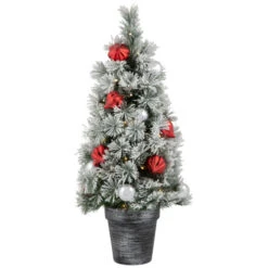 Northlight 2' Pre-Lit Potted Snowy Bristle Pine Artificial Christmas Tree, Warm White LED Lights