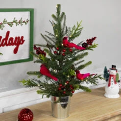 Northlight Pre-Lit LED Mixed Pine Potted Christmas Tree With Berries And Cardinals - 2' - Warm White Lights -Christmas Decor Sale northlight z99346 styled 01 94053.1704379351