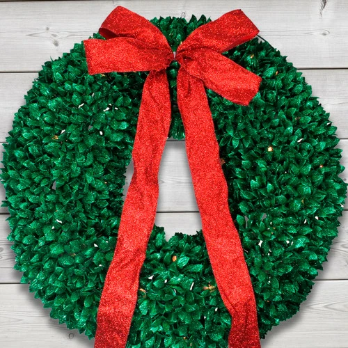 Pre-Lit Glittered Leaves Artificial Christmas Wreath - 28-Inch, Clear Lights 6 Pre-Lit Glittered Leaves Artificial Christmas Wreath - 28-Inch, Clear Lights - Image 4