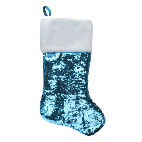 Northlight 22.75" Sky Blue And Silver Reversible Sequined Christmas Stocking With Faux Fur Cuff 3 Northlight 22.75" Sky Blue And Silver Reversible Sequined Christmas Stocking With Faux Fur Cuff
