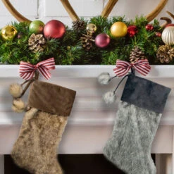 Northlight 20.5" Brown Plush Christmas Stocking With Corduroy Cuff And Pom Poms -Christmas Decor Sale northlightl88027 69346.1636632931