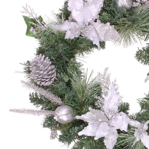 Northlight Glittered Poinsettia With Pine Cones Artificial Christmas Wreath - 24" - Unlit 4 Northlight Glittered Poinsettia With Pine Cones Artificial Christmas Wreath - 24" - Unlit - Image 2