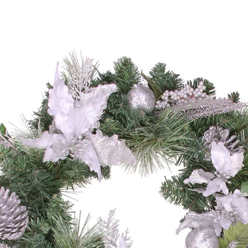 Northlight Glittered Poinsettia With Pine Cones Artificial Christmas Wreath - 24" - Unlit 5 Northlight Glittered Poinsettia With Pine Cones Artificial Christmas Wreath - 24" - Unlit - Image 3