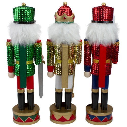 Set Of 3 Red Sequin Jacket Wooden Christmas Nutcrackers 14.25" 6 Set Of 3 Red Sequin Jacket Wooden Christmas Nutcrackers 14.25" - Image 4