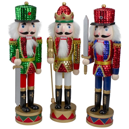 Set Of 3 Red Sequin Jacket Wooden Christmas Nutcrackers 14.25" 3 Set Of 3 Red Sequin Jacket Wooden Christmas Nutcrackers 14.25"