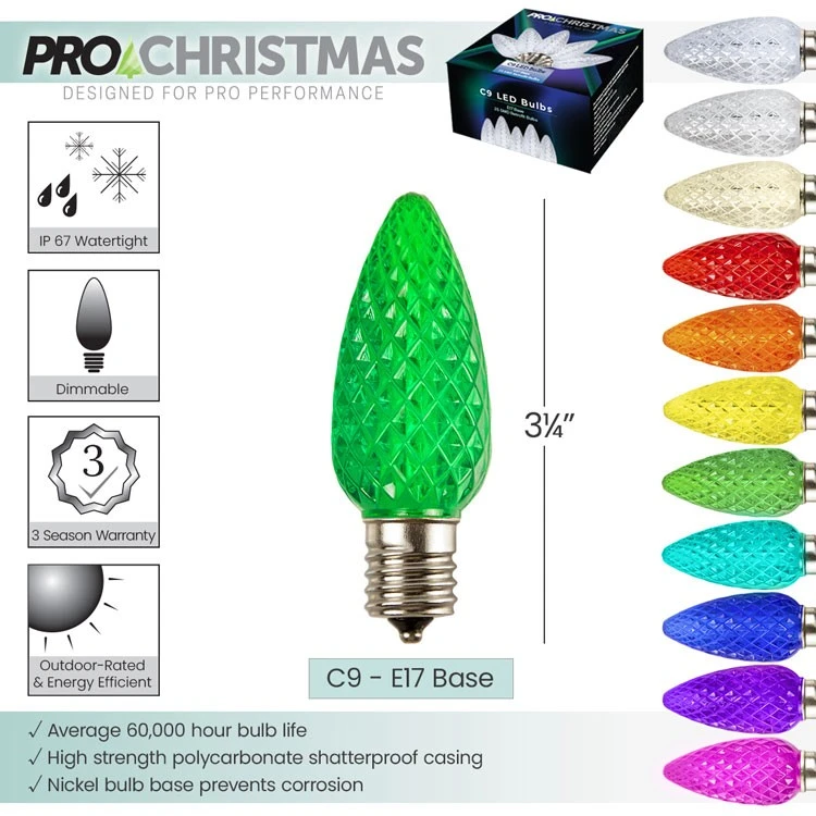 Light Line Kit - SPT-1 C9 100' Green Cord, 12" Spacing, 50 Red And 50 Green Bulbs, With 4 Male And Female Slide On Plugs 4 Light Line Kit - SPT-1 C9 100' Green Cord, 12" Spacing, 50 Red And 50 Green Bulbs, With 4 Male And Female Slide On Plugs - Image 2