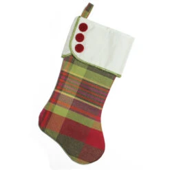 Northlight 19" Multi-Color Plaid Christmas Stocking With Green And Yellow Trim And Red Buttons