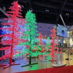 Christmas Designers 9' Ice Sculpture Christmas Tree - Green -Christmas Decor Sale red green ice trees