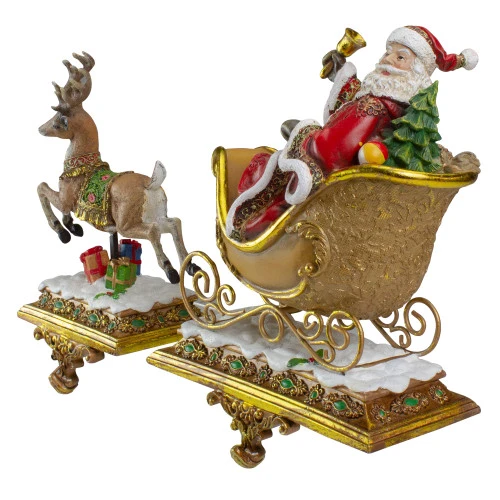 Northlight Set Of 2 Brown And Red Santa Claus With Reindeer Christmas Stocking Holders 9.5" 5 Northlight Set Of 2 Brown And Red Santa Claus With Reindeer Christmas Stocking Holders 9.5" - Image 3