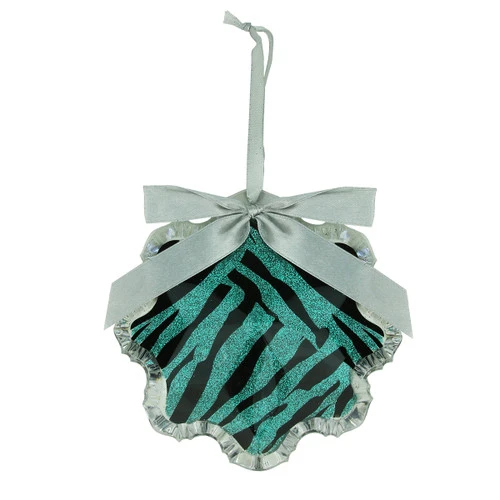 4.5" Teal Green And Black Glittered Zebra Print Snowflake Prism Christmas Ornament 4 4.5" Teal Green And Black Glittered Zebra Print Snowflake Prism Christmas Ornament - Image 2