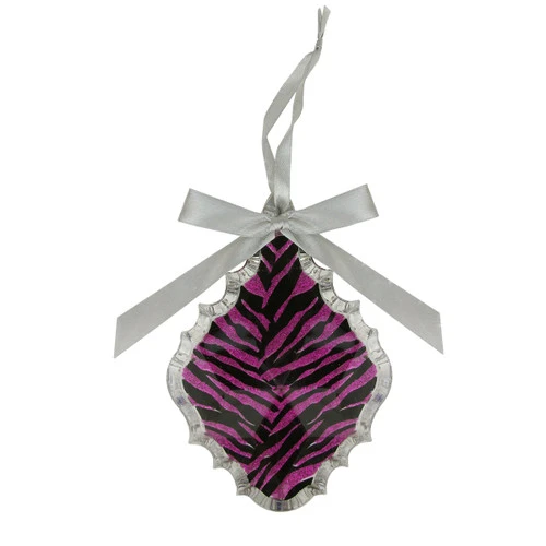 5.5" Glittered Magenta Pink Zebra Print Teardrop Prism Christmas Ornament 4 5.5" Glittered Magenta Pink Zebra Print Teardrop Prism Christmas Ornament - Image 2