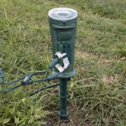 3 Outlet Photocell Ground Stake - Green -Christmas Decor Sale s sp016 d