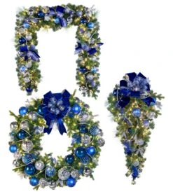 Sample - 9'X14" Pre-Decorated Garland - Red Splendor/Sapphire Sky/Classic Holiday - Warm White -Christmas Decor Sale sapphire sky family 1