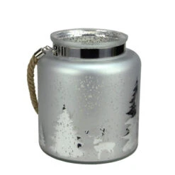 Northlight Tree Silhouette Mercury Glass Christmas Pillar Candle Holder - 9.5" - Silver And Gray