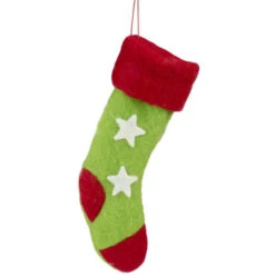 Northlight 9.5" Green And Red Stars Felt Christmas Stocking Ornament