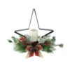 Northlight 15" Green And Ivory Pine Needle, Berry, And Jingle Bell Deep Star Shaped Candle Holder