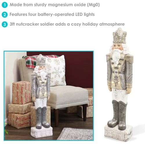 Sunnydaze Alexei The Defender Indoor Nutcracker Statue With LED Lights - Christmas/Holiday Decor - Silver - 36" 6 Sunnydaze Alexei The Defender Indoor Nutcracker Statue With LED Lights - Christmas/Holiday Decor - Silver - 36" - Image 4