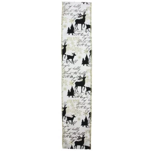 Northlight White And Black Playful Reindeer Christmas Wired Craft Ribbon 2.5" X 10 Yards 4 Northlight White And Black Playful Reindeer Christmas Wired Craft Ribbon 2.5" X 10 Yards - Image 2