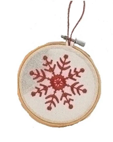 Roman 4.5" White And Red Embroidered Snowflake In Hoop Loom Christmas Ornament 3 Roman 4.5" White And Red Embroidered Snowflake In Hoop Loom Christmas Ornament