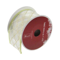 Northlight Gold Glittering Diamonds Wired Christmas Craft Ribbon 2.5" X 10 Yards