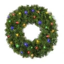 24" Deluxe Oregon Fir Wreath - Lit With Multicolor LEDs - No Bow