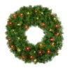 24" Deluxe Oregon Fir Wreath - Lit With Warm White And Red LEDs - No Bow