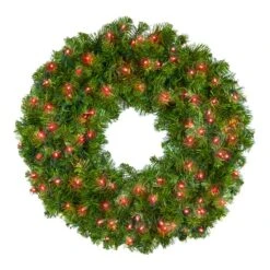 30" Deluxe Oregon Fir Wreath - Lit With Red LEDs - No Bow