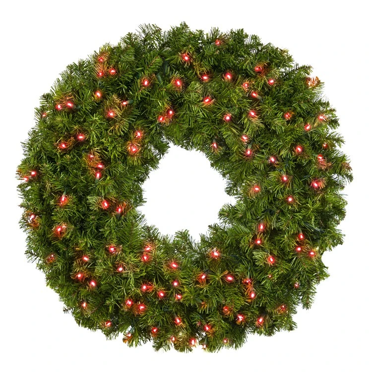 36" Deluxe Oregon Fir Wreath - Lit With Red LEDs - No Bow 3 36" Deluxe Oregon Fir Wreath - Lit With Red LEDs - No Bow