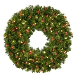 36" Deluxe Oregon Fir Wreath - Lit With Warm White And Red LEDs - No Bow