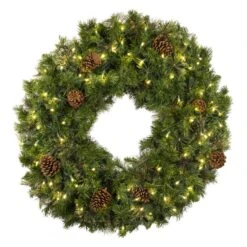 36" Deluxe Mixed Pine Wreath - Lit With Warm White LEDs - No Bow
