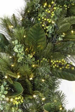 60" Mixed Pine Magnolia Berry Wreath - Warm White -Christmas Decor Sale w 36 mpmb ww a 3