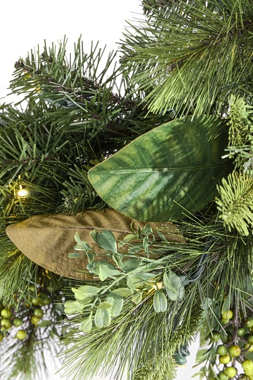 36" Mixed Pine Magnolia Berry Wreath - Warm White 6 36" Mixed Pine Magnolia Berry Wreath - Warm White - Image 4