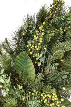 60" Mixed Pine Magnolia Berry Wreath - Warm White -Christmas Decor Sale w 36 mpmb ww e 3