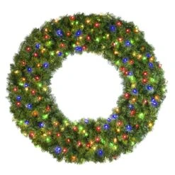 48" Deluxe Oregon Fir Wreath - Lit With Multicolor LEDS - No Bow