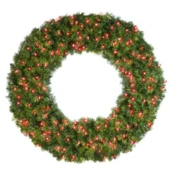 48" Deluxe Oregon Fir Wreath - Lit With Red LEDs - No Bow