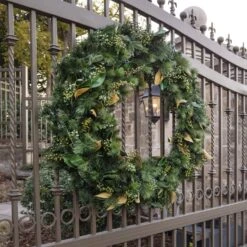 60" Mixed Pine Magnolia Berry Wreath - Warm White -Christmas Decor Sale w 48 mpmb ww l 1
