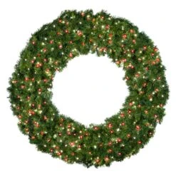 60" Deluxe Oregon Fir Wreath - Lit With Pure White And Red LEDs - No Bow