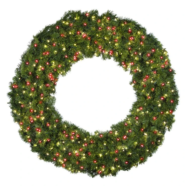 60" Deluxe Oregon Fir Wreath - Lit With Warm White And Red LEDs - No Bow 3 60" Deluxe Oregon Fir Wreath - Lit With Warm White And Red LEDs - No Bow