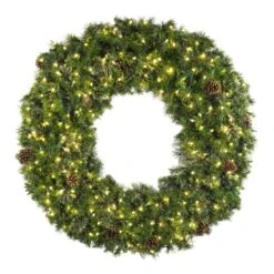 48" Mixed Pine Wreath, Lit Warm White, Without Bow