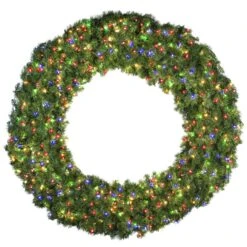 72" Deluxe Oregon Fir Wreath - Lit With Multicolor LEDs - No Bow