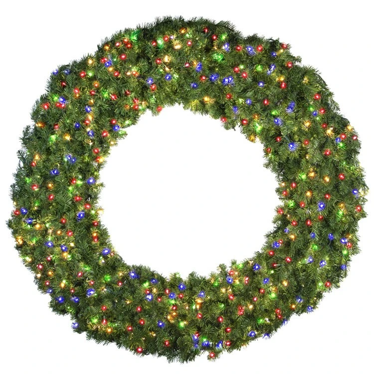 72" Deluxe Oregon Fir Wreath - Lit With Multicolor LEDs - No Bow 3 72" Deluxe Oregon Fir Wreath - Lit With Multicolor LEDs - No Bow