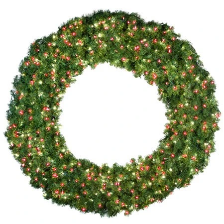 72" Deluxe Oregon Fir Wreath - Lit With Pure White And Red LEDs - No Bow 3 72" Deluxe Oregon Fir Wreath - Lit With Pure White And Red LEDs - No Bow
