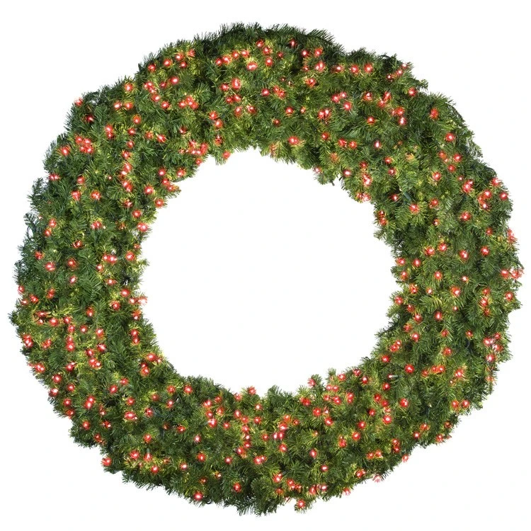 72" Deluxe Oregon Fir Wreath - Lit With Red LEDs - No Bow 3 72" Deluxe Oregon Fir Wreath - Lit With Red LEDs - No Bow