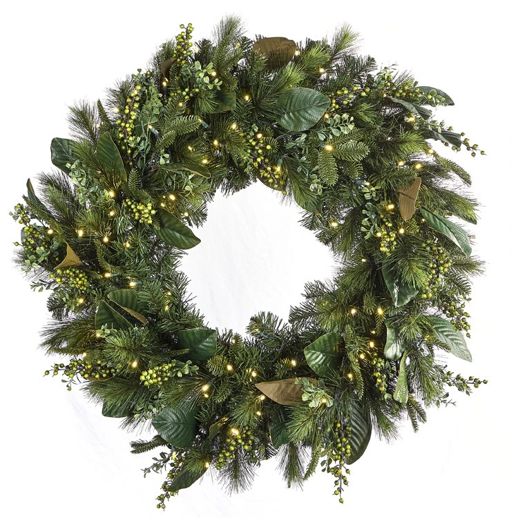 36" Mixed Pine Magnolia Berry Wreath - Warm White 3 36" Mixed Pine Magnolia Berry Wreath - Warm White