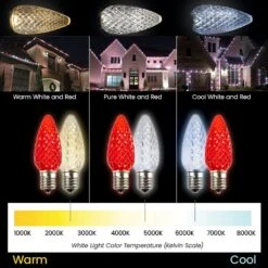 Light Line Kit - SPT-1 C9 50' White Cord, 12" Spacing, 25 Pure White And 25 Red Bulbs, With 3 Male And Female Slide On Plugs -Christmas Decor Sale white and red bulbs info 4