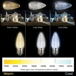 Light Line Kit - SPT-1 C9 50' White Cord, 12" Spacing, 50 Warm White Bulbs, With 3 Male And Female Slide On Plugs -Christmas Decor Sale white bulbs info 1 20