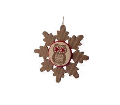 Melrose 7" Brown And Red Embroidered Craft Snowflake With Owl Stamp Christmas Ornament