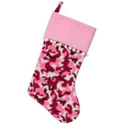 15.75" Pink And Brown Camouflage Christmas Stocking With Cuff